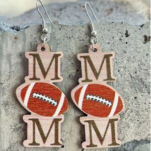 Football Mom Wood Earrings Lightweight Game Day Jewelry